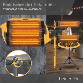 Heidenfeld Home & Living Heidenfeld Infrarot-Heizstrahler IH100, mit Stativ, 850-2500 Watt, Fernbedienung, Edelstahl, Timer
