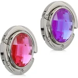 kwmobile 2x Tisch Handtaschenhalter Haken - Faltbare Antirutsch Taschenhaken Halterung Handtaschen Diamant Rosa Violett Silber