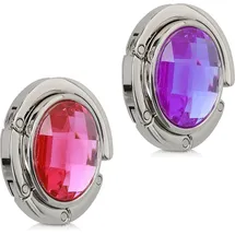 kwmobile 2x Tisch Handtaschenhalter Haken - Faltbare Antirutsch Taschenhaken Halterung Handtaschen Diamant Rosa Violett Silber