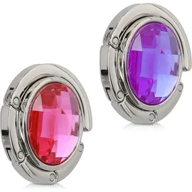 kwmobile 2x Tisch Handtaschenhalter Haken - Faltbare Antirutsch Taschenhaken Halterung Handtaschen Diamant Rosa Violett Silber