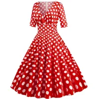 50er Rockabilly Petticoat Kleider Damen Retro Tupfen Druck Abendkleid Quadratischer Kragen Kurzarm Swing Kleid Partykleid Mit Bogen Knöpfe Ballkleid Cocktailkleid Brautjungfern Kleid