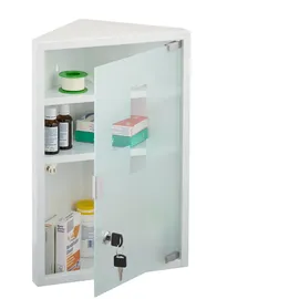 Relaxdays Medizinschrank, mit Glastür, Eck Apothekenschrank, weiß