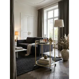 KADIMA DESIGN Goldener Servierwagen, mobiler Beistelltisch, Sicherheitsglas, Mehrzwecknutzung.