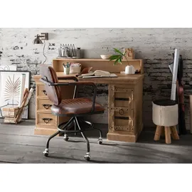 SIT Möbel Schreibtisch mit 1 Tür, 3 Schubladen | Mango-Holz natur | B 132 x T 65 x H 90 cm | 14507-01 | Serie DAIPUR