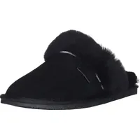 Damen Hausschuh Pantoffel aus Lammfell  in 3 Farben TPR Pelzbesatz - Schwarz - 39