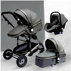 TPFLiving Kombi-Kinderwagen 3in1 Set - Modell 2 Stoff - Grau