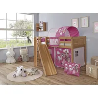 TICAA Podestbett Ekki Country 90 x 200 cm inkl. Tunnel Buche massiv natur horse/pink