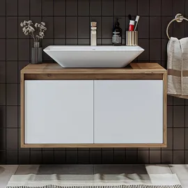 roomartstore.de Roomart Atlantic-85 Unterschrank Bad 85 cm Breit, Weiß-eiche
