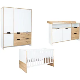 Arthur Berndt Babyzimmer, Eiche Artisan, Weiß, Holzwerkstoff, 4 Fächer, 4 Schubladen, 1x1x1 cm, Blauer Engel, Hergestellt in Deutschland, Babymöbel, Babyzimmer-Sets