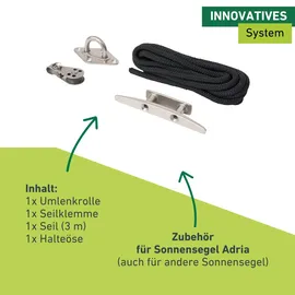 WINDHAGER Seilzugset für Sonnensegel, Zubehörset für Sonnenschutz, Komplettset, Montageset