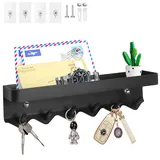 Echehi Schlüsselhalter mit 6 Haken, 2 Möglichkeiten zu Installieren schlüsselablage, Schlüsselbrett Ohne Bohren Geeignet für Eingangsbereiche und Hinter Türen. Schwarz