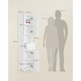 VASAGLE Badezimmerschrank mit Schublade 30 cm x 30 cm x 170 cm Weiß