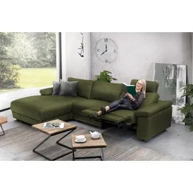 KAWOLA Ecksofa XL motorischer Relaxfunktion LOLA Dunkelgrün Webstoff Relaxfunktion