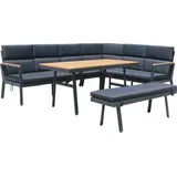 Gardissimo Dining-Ecklounge "Nabari" inkl. Ecksofa, Bank, Tisch und Kissen anthrazit / braun ohne Sessel rechts