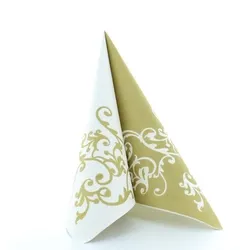Mank Serviette Airlaid Pomp in Gold-Weiß, 40 x 40 cm, 50 Stück - Ornamente Hochzeit Feier