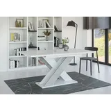 Esstisch XAO, Stilvoll Ausziehbar Esszimmertisch, Design Tisch, Esszimmer (Weiss Hochglanz + Beton) - Weiß