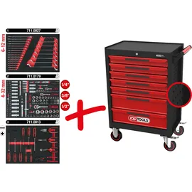 KS Tools Werkstattwagen Stahl schwarz/rot 7 Schubladen bestückt