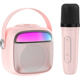 PTHTECHUS Karaoke Maschine Kinder Mikrofon Set Spielzeug, Tragbarer Bluetooth Lautsprecher Microphone Karaokemaschinen zum Aufladen Elektronisches Spielzeug Rosa