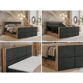 MKS Meble Doppelbett, Boxspringbett ALBERO 2 KING DUO mit zwei 7 Härtezonen Multipocket-Matratzen, genähtes Kopfteil und Front, Bettkästen - 180... - Dunkelgrau