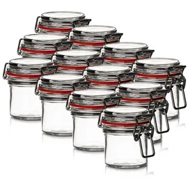 BigDean 12er Set Vorratsgläser 125ml - Drahtbügelglas Gewürzglas mit Deckel & Bügelverschluss - Germany – Einmachgläser luftdicht - Schwarz