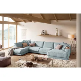 KAWOLA Wohnlandschaft U-Form Madeline Cord Longchair rechts hellblau