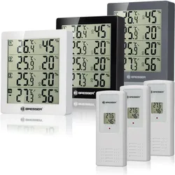 BRESSER Thermo-Hygrometer Quadro - mit 4 unabhängigen Messdaten Farbe: grau