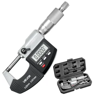 Vevor Mikrometer, Digitale Bügelmessschraube, Messbereich 0–25,4 mm, Auflösung 0,001 mm, Höchste Präzision 0,003 mm Genauigkeit, LCD-Display, Zoll/mm-Umschaltung, Hartmetallspitze, mit Koffer