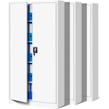 Jan Nowak 3er Set Aktenschrank C001H Büroschrank Metallschrank Stahlschrank Werkzeugschrank Stahlblech Pulverbeschichtet Flügeltürschrank Abschließbar 195 cm x 90 cm x 40 cm (Weiß)