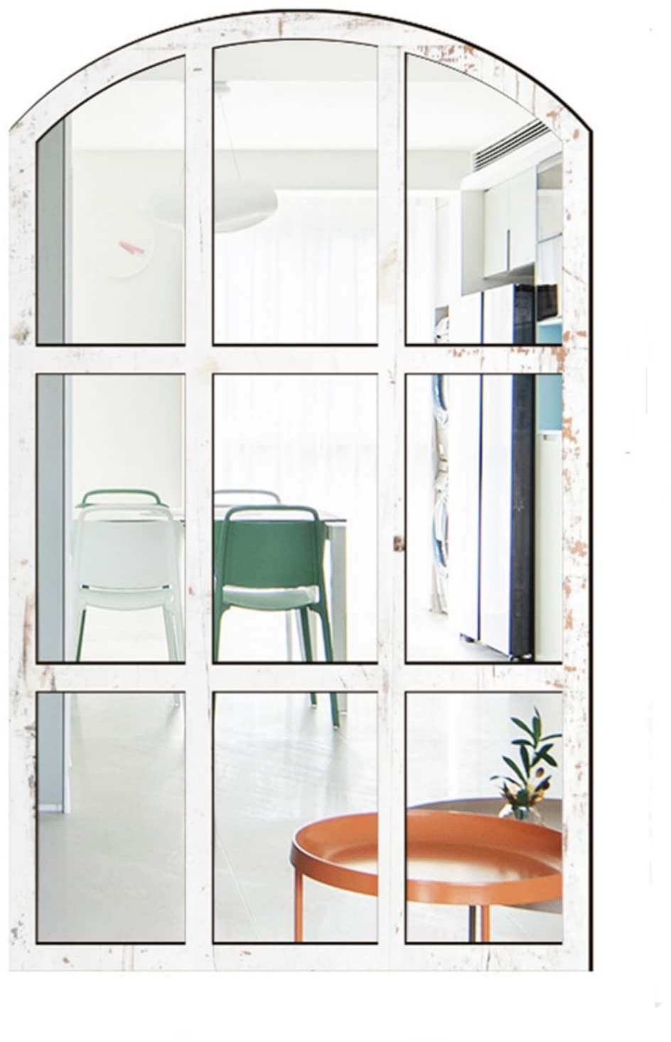 CULASIGN Wandspiegel in Fensteroptik, Retro Bogen Spiegel Wandspiegel, Vintage Fensterspiegel Dekospiegel mit Rahmen für Flur, Schlafzimmer, Wohnzimmer (Weiß,MZ424)