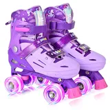2PM SPORTS Kinder Rollschuhe Verstellbar, Rollschuhe für Mädchen Anfänger 3-12 Jahre, Indoor/Outdoor Rollschuhe mit Helllila Einhorn-Design