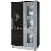 Vladon Vitrine, Anthrazit, 71x129x35 cm, Wohnzimmer, Wohnwände, Vitrinenschränke