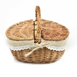 Oniissy Picknickkorb für Kinder, oval, gefüttert, mit Deckel, gewebter Picknickkorb, 26 cm L x 18 cm B x 15 cm H, Weidenaufbewahrungskorb für Süßigkeiten, Spielzeug, Hochzeit, Ostern