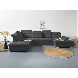Wohnlandschaft COTTA "Holiday U-Form mit Sitztiefen-, Armteil- und Kopfteilverstellung", schwarz, B:386cm H:86cm T:265cm, 100% Polyester, Sofas, wahlweise mit Bettfunktion & Bettkasten