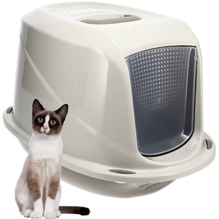 GarPet Katzenklo mit Deckel Aktivkohlefilter große XXL Katzentoilette für große Katzen WC Hauben Toilette Klo Indoor Outdoor grau modern
