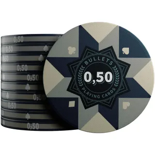 Bullets Playing Cards, Keramik Poker Chips, Paulie mit Werten, 25er Rolle (Sandbraun/Blau (0
