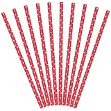 partydeco Trinkhalme, Papierstrohhalme mit Punkten 19cm rot weiß 10er Set rot