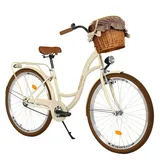 Milord Komfort Fahrrad mit Weidenkorb, Hollandrad, Damenfahrrad, Citybike, Retro, Vintage, 28 Zoll, 3-Gang, Creme-Braun