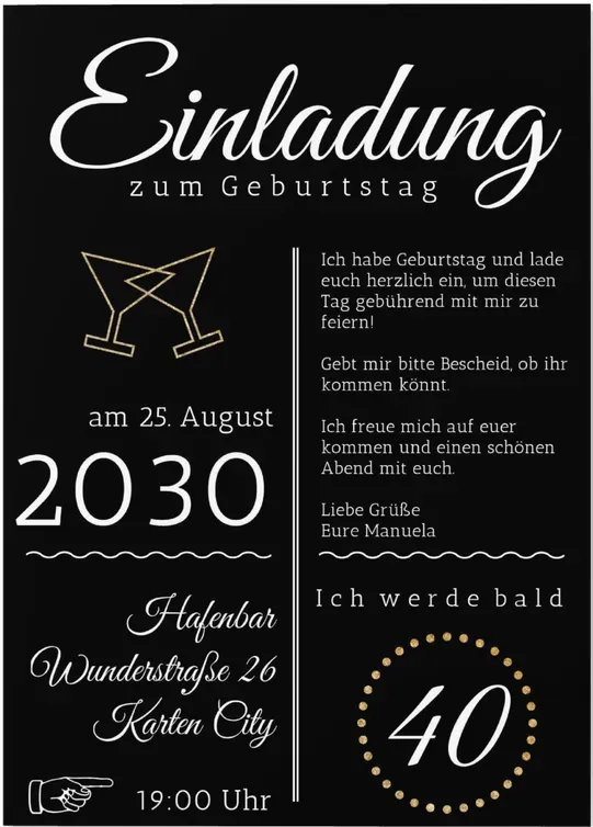 Einladungen zum Geburtstag online gestalten und bestellen - Vintage Einladung - Schwarz | Wunderkarten.de