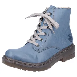 Schnürboots RIEKER, Damen, Gr. 39, blau (royalblau), Lederimitat, unifarben, klassisch, Schuhe Workerboots Schnürboots, Schnürstiefelette, Blockabsatz, mit Logoprägung