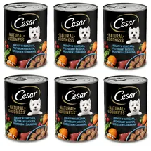 Cesar Natural Goodness in Terrine reich an Huhn mit Süßkartoffeln, Erbsen und Preiselbeeren