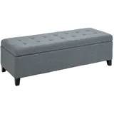 OKWISH Sitzbank Polsterbank mit Stauraum 125x49x42 cm Leinenoptik Grau mit Deckel und Knopfheftung, gepolsterte Sitzfläche, stabile Füße