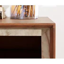 DeLife Vitrine Stonegrace Akazie Braun Steinfurnier 1 Tür 2 Schübe V-Fuß Schwarz