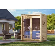 Karibu Gartensauna Saunahaus Hycore 1 - 38 mm naturbelassen Klarglas Ganzglastür Ohne Ofen