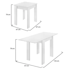 Dmora Comer-Tisch ausziehbar 67/134 x 67 x 79 cm Weiß