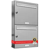 AL Briefkastensysteme Edelstahl Briefkastenanlage 2er inkl. Zeitungsfach