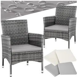 tectake® 2er Set Rattanstuhl, widerstandsfähig, 2 Bezugssets, 59 x 57 x 85 cm