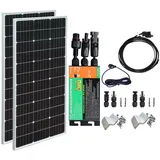 Balkonkraftwerk 300 Watt Komplettset Steckdose Plug & Play, 220W Solarpanel mit 230V 300W Wechselrichter, Solaranlage Balkon Komplett Photovoltaik, 18V Solarmodul 2 x110W