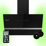 KKT KOLBE Dunstabzugshaube 80 cm 782 cbm/h Umluft Abluft Kopffrei Wandhaube Schwarz Glas Smart WiFi App WLAN RGBW-LED-Beleuchtung EASY8005SM - Schwarz