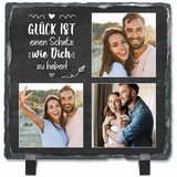 Geschenke.de Schiefertafel mit Spruch Glück ist einen Schatz wie Dich zu haben zum Aufstellen, Personalisiertes Geschenk für Verliebte 3 Fotos, Dekoration für Valentinstag, Geburtstag & Weihnachten