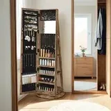 Schmuckschrank mit Spiegel, 360° drehbarer Spiegelschrank, abschließbar